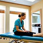 **Prompt 1:** A professional physical therapist confidently interacting with a diverse patient in a bright, modern international rehabilitation clinic, surrounded by advanced medical equipment. The image emphasizes professional growth, expanded global perspective, and high-quality patient care. Realistic, high-detail photograph.
