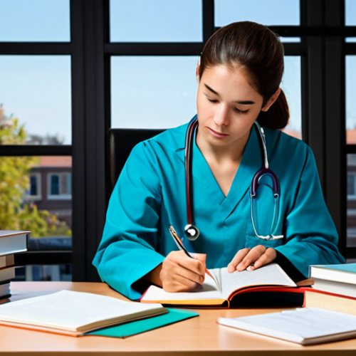 **

"A medical student studying physical therapy, surrounded by textbooks and anatomical models, fully clothed, appropriate attire, safe for work, perfect anatomy, correct proportions, professional study environment, desk setting, bright lighting, family-friendly, modest, high quality"

**