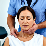 물리치료사의 도수치료 사례 연구 - "A professional physical therapist gently manipulating a patient's neck, focused and professional, m...