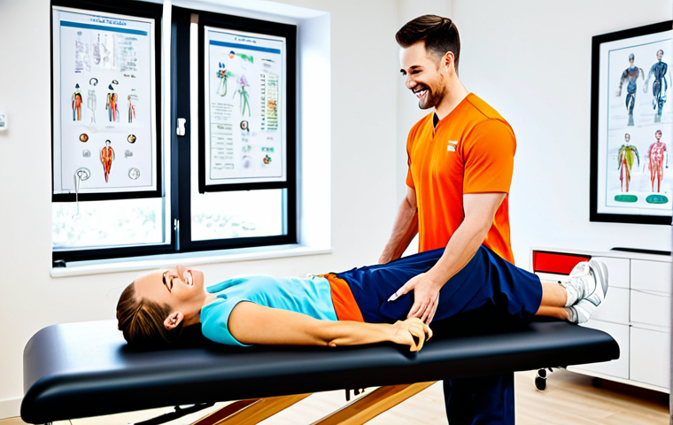 물리치료사와 임상 트레이닝 프로그램 - Modern Physical Therapy Clinic**

A bright, modern physical therapy clinic. A fully clothed physical...